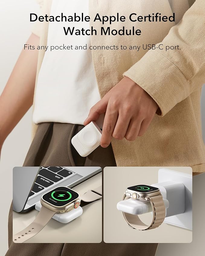 ESR 3 in 1 Charging Station for Apple, 15W MagSafe Charger Stand, MagSafe Travel Charger for iPhone 17/16/15/14/13/12 Series, Watch, AirPods, White (Bag Included)