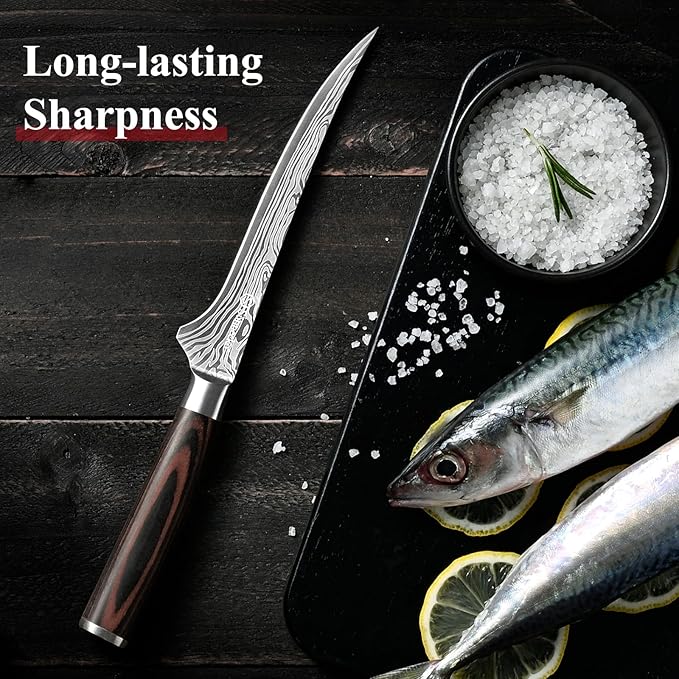 Sunnecko 6 Inch Boning Knife, High Carbon German Steel Meat Butcher Knife