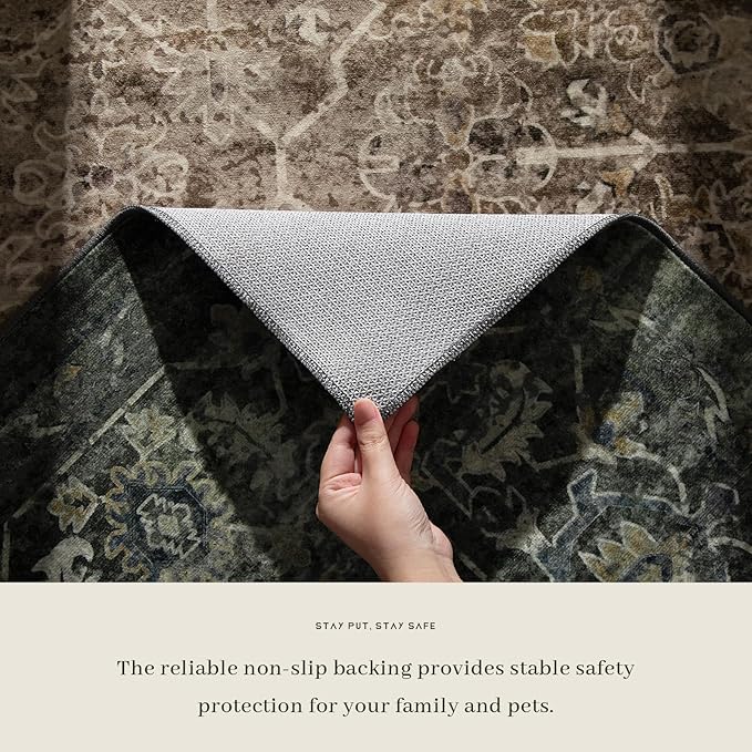 Lahome Boho Green 8x10 Area Rugs Living Room Rugs,Washable Bedroom Rug 8x10 Under Bed,Distressed Soft Non Slip Low Pile Indoor Dining Room Rug for Home Office Playroom(8'x10',Green)