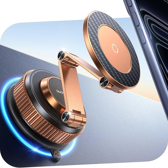 Vacuum Magnetic Car Phone Holder for Magsafe，Long Arm for Tesla Model Y/3 | All Metal，Nano Gel 119+LBS Max Suction，Foldable Hidden Tesla Phone Mount，360°Rotation，Easiest Car Mount for iPhone &amp And