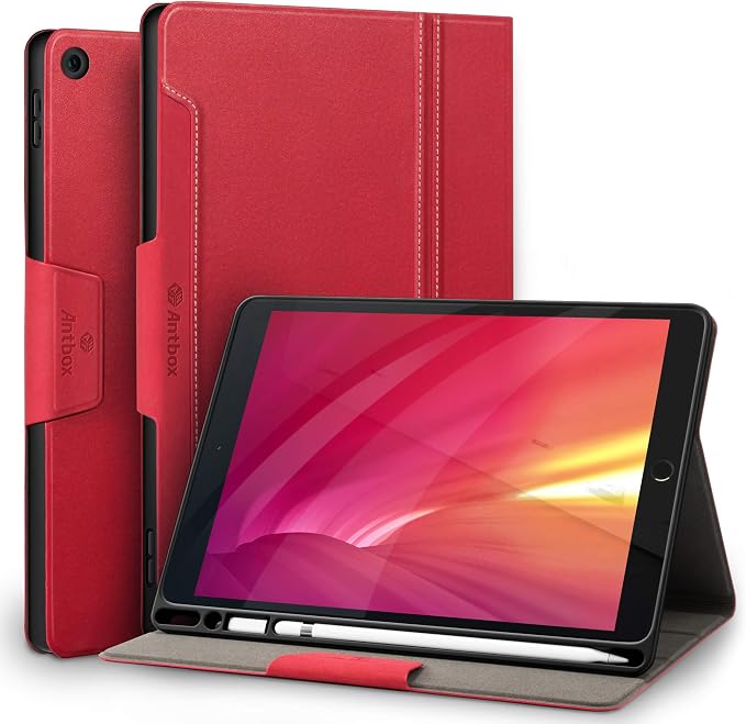 Antbox Case for iPad 9th Generation/iPad 8th/7th Generation 10.2'' Black | Built-in Pencil Holder Vegan Leather Auto Sleep/Wake