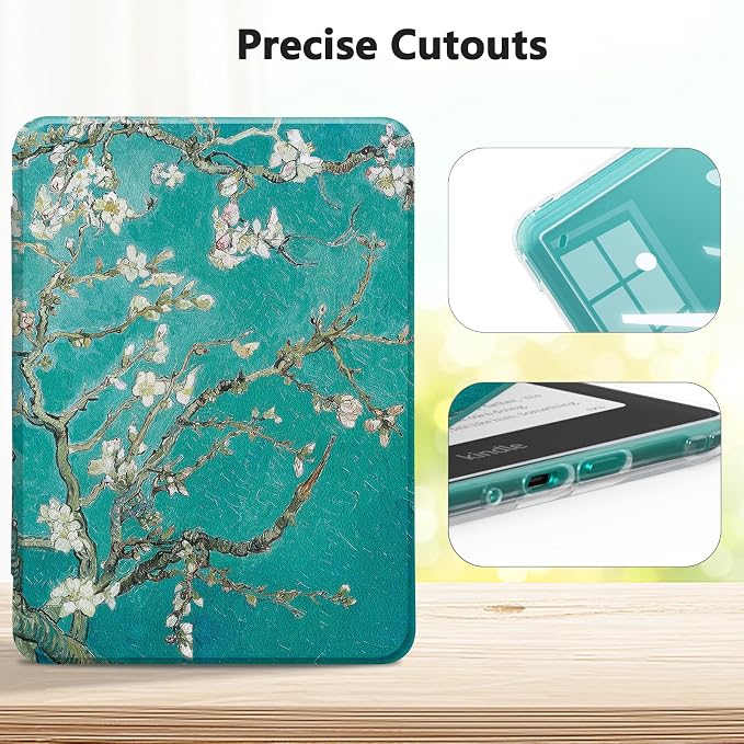 E NET-CASE Case for All-new 2024 Released &amp Kindle Colorsoft (2025) 7 inch Ebook Electronic ReaderClear Back Shell Durable PU Leather Cover with Auto Sleep WakeApricot Flower