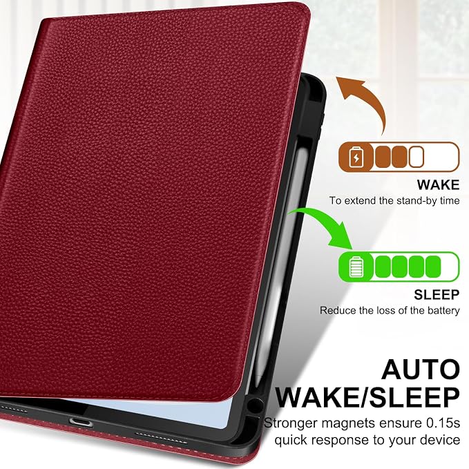 Genuine Leather Case for iPad 11th Gen 11/10th Gen 10.9 Black | Pencil Holder Adjustable Stand Auto Wake/Sleep Shockproof