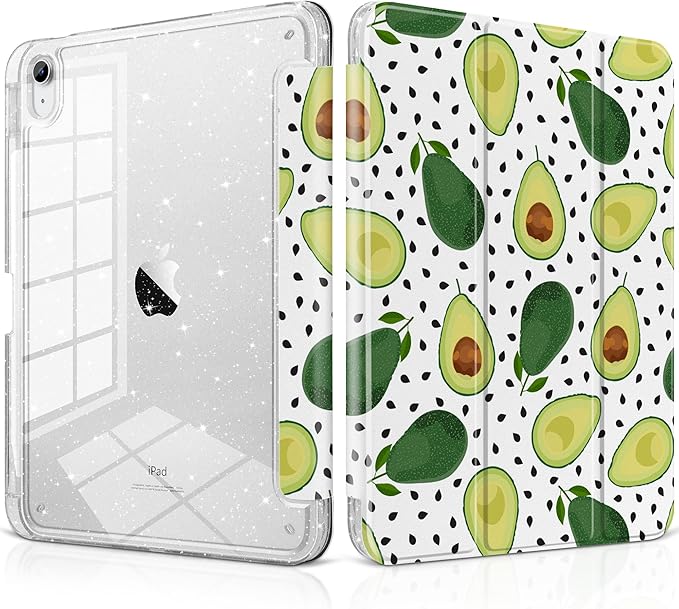 MEEgoodo Case for iPad A16 11th Generation 2025/10th Generation 2022 Glitter Tablet Cases with Transparent Acrylic Back+Trifold Stand +Pencil Holder+Auto Wake/SleepAbstract Sun &amp Palm Tree