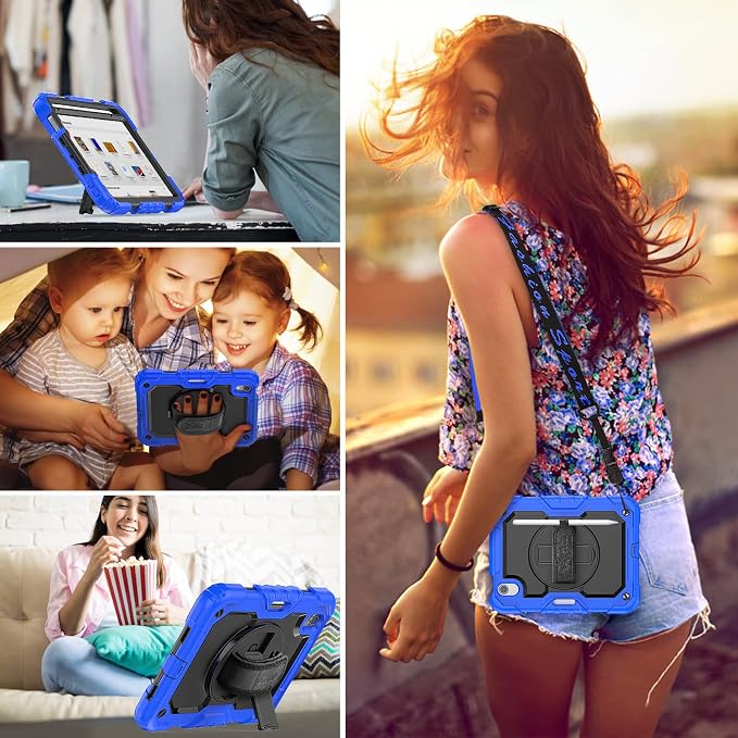 SEYMAC for iPad 9th/8th/7th Generation Case 10.2 2021-2019 Full-Body Shockproof Protective Case with Screen Protector Rotating Stand/Handle/Shoulder Strap for iPad 10.2 Blue/Black