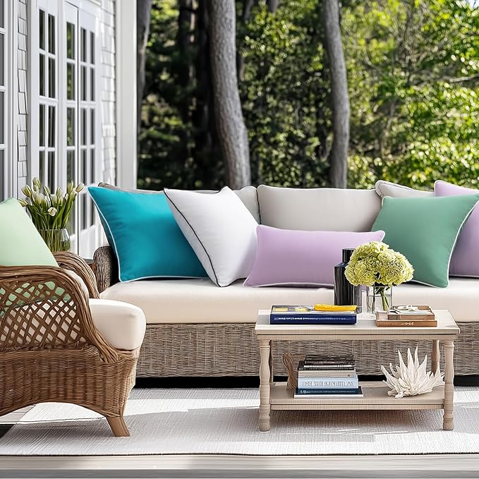 Phantoscope Pack of 2 Outdoor Waterproof Throw Pillow Covers Decorative Square Cushion Case Patio Pillows for Couch Tent Sunbrella, Lavender Purple 20x20 inches