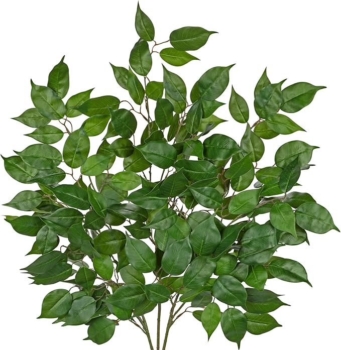 Ficus Leaves Artificial Branches 41.3" Faux Ficus Tree Branches Fake Greenery Plant Spray for Tree DIY Arch Wedding Bouquet Wreath Wall Decor - 3PCS