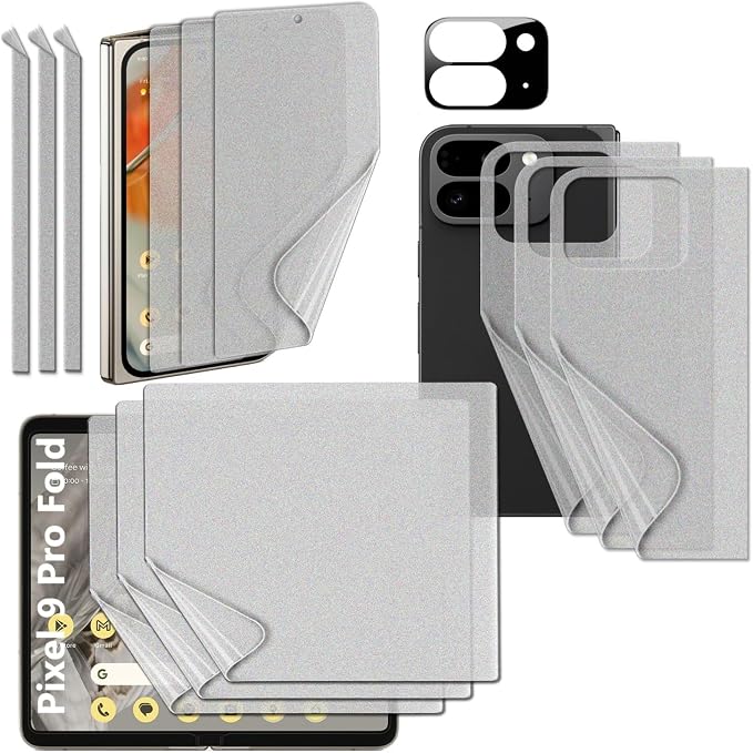 [3SET 13PCS] Pixel 9 Pro Fold 5G 2024 Premium TPU film Screen Protector with Hinge Protector [Anti-glare (Matte) 3set 12pcs] [1 Tempered Glass Lens protector] Scratch Resistant HD Case Friendly [Perfe