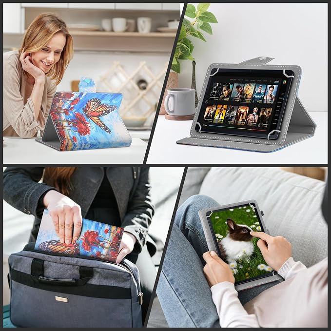 DETUOSI Universal 8.0 inch Tablet Case 8.7 inch Tablet Cover Travel Portable Protective Folio PU Leather Stand Shell Case【with 4 Fixed Rings】for All Kinds of 8.0-8.7 inch Android/iOS/Windows Tablets