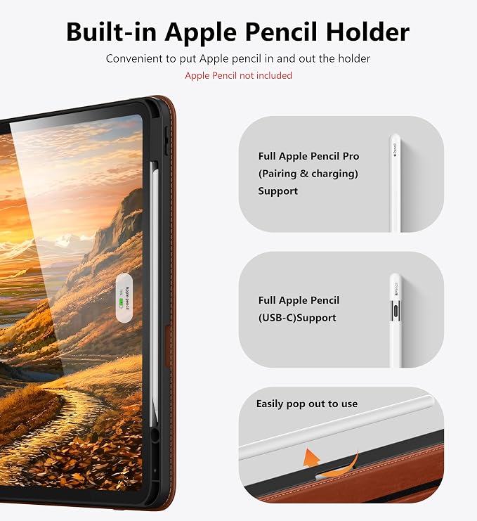 DTTO for iPad Pro 13 Inch Case M5 / M4 (2025/2024) Brown | 360 Degree Rotating Premium Faux Leather Folio Stand Cover with Pencil Holder Auto Sleep/Wake Multiple Angles
