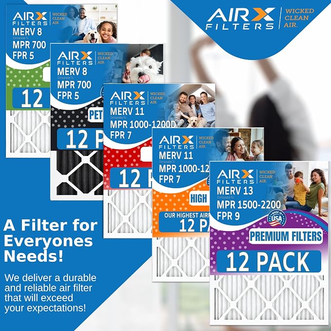 16x16x1 Air Filter MERV 13 Rating, 12 Pack of Furnace Filters Comparable to MPR