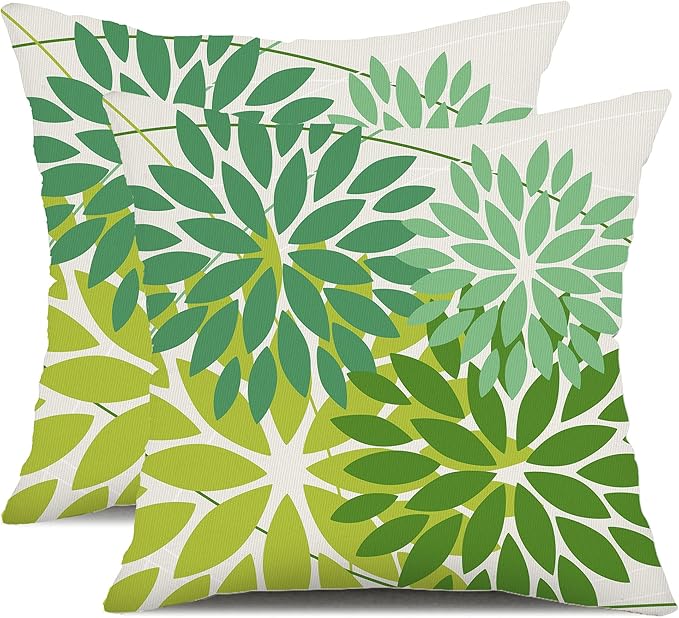 DFXSZ Outdoor Throw Pillow Covers 16x16 Inch Set of 2 Waterproof Spring Summer Geometric Elegant Dark Light Green Outdoor St Patricks Pillow Covers for Patio Funiture Garden Couch 168A16