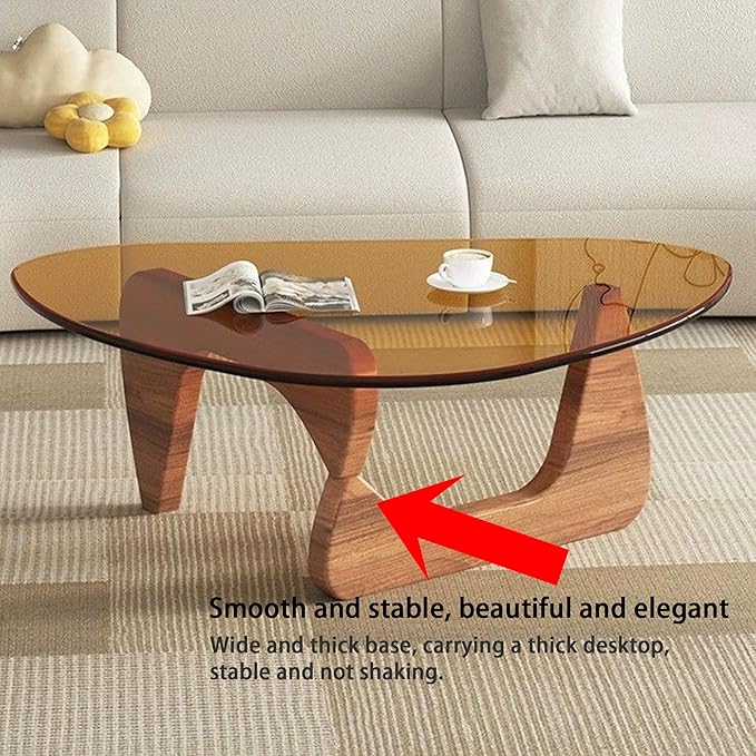 EASYSOUL Modern Glass Coffee Table, 44.88" D x 32.28" W x 15.75" H, Abstract Round Tea Tables for Living Room Home Office Industrial Cocktail Tables (Walnut-Brown Glass, 44.88")