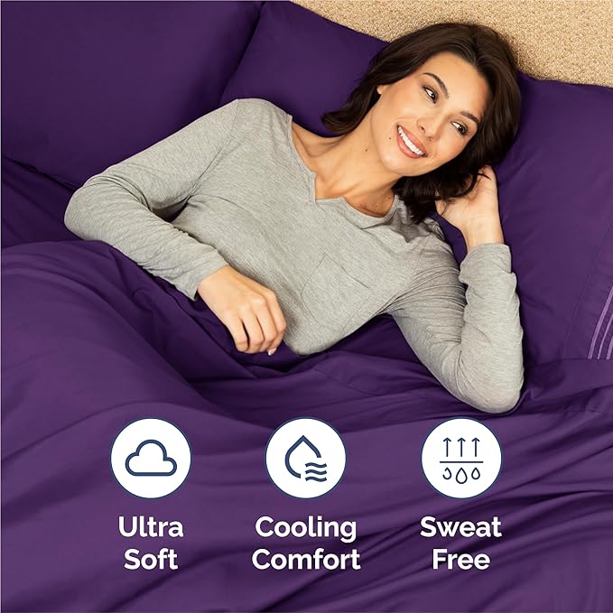 Split King Size 5 Piece Sheet Set - Comfy Breathable & Cooling Bed Sheets Set - Hotel Luxury Bedding for Women, Men, Kids, Teens, Boys & Girls - Deep Pockets, Soft, Wrinkle Free - Oeko-Tex - Purple