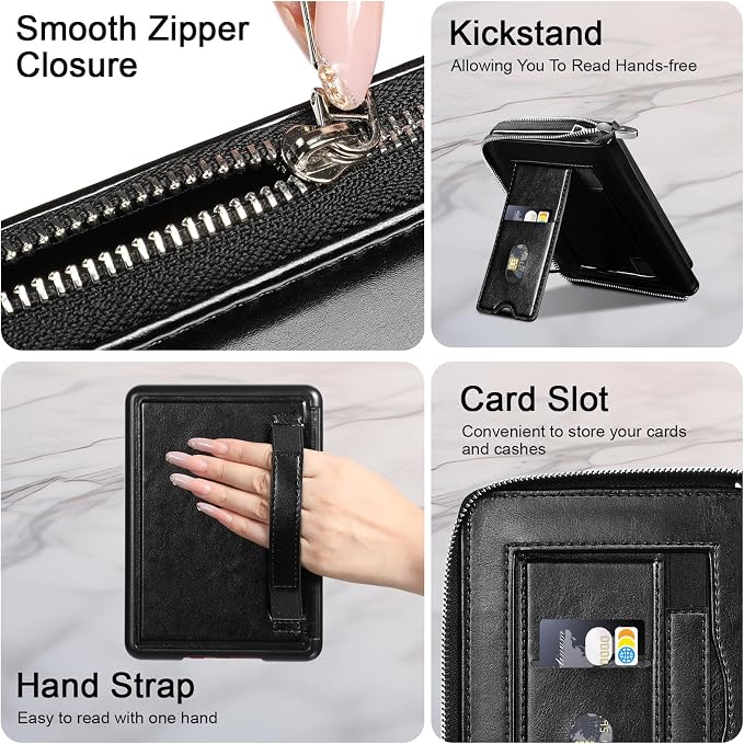 E NET-CASE Case for Kindle Paperwhite 12th Gen 2024 (7) &amp Kindle Colorsoft 2024/2025 (7)- Folder Design Business Handheld Design Cover with Zipper &amp Pen Holder (Black)