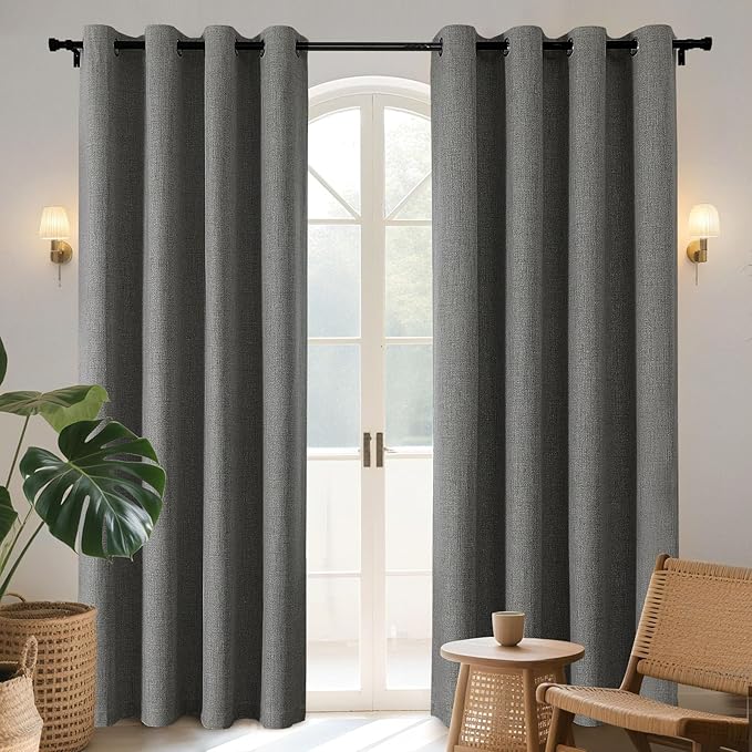 Joydeco Blackout Curtains 72 Inches Long 2 Panels Burg, Room Darkening Curtains for Bedroom, 100% Black Out Textured Thermal Drapes Privacy Protection 2 Panels Set(W52 x L72 Inch, Grey)