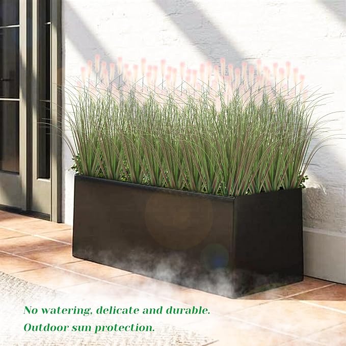 Artificial Grasses Plants Oudoor 12 Bunches Onion Grass Greenery with Plush Faux Fake Shrubs Plant Onion Wheat Grass for Outside Garden Indoor House Home Office Décor (Light Purple & Pink Plush）
