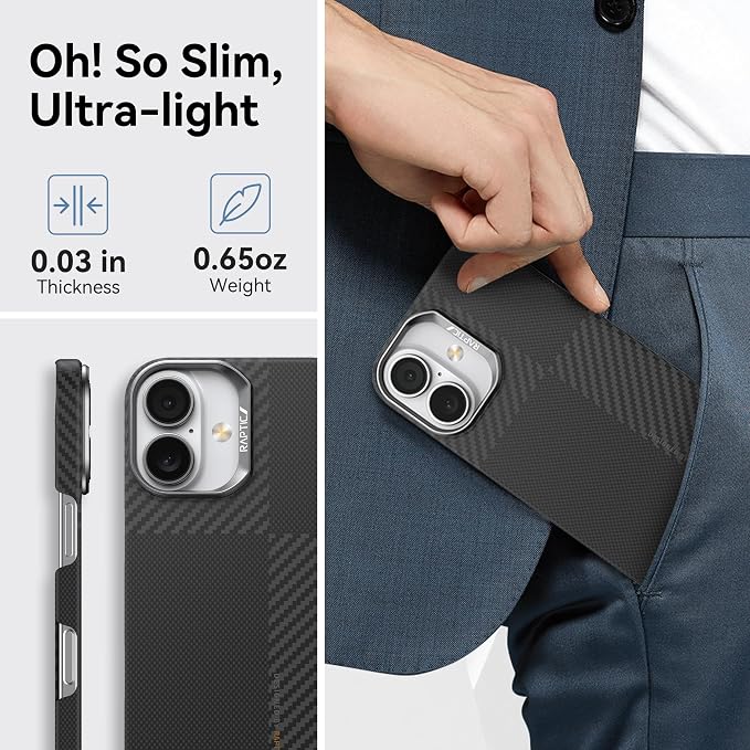 RAPTIC Aramid Fiber Case for iPhone 16 Pro Compatible with MagSafe Non-Slip &amp Slim 600D Aramid Fiber [Military Grade Drop Tested] Anti-Scratch Shockproof Protective Case 6.3 inch Black