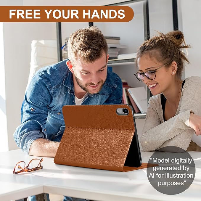 Genuine Leather Case for iPad 11th Gen 11/10th Gen 10.9 Black | Pencil Holder Adjustable Stand Auto Wake/Sleep Shockproof