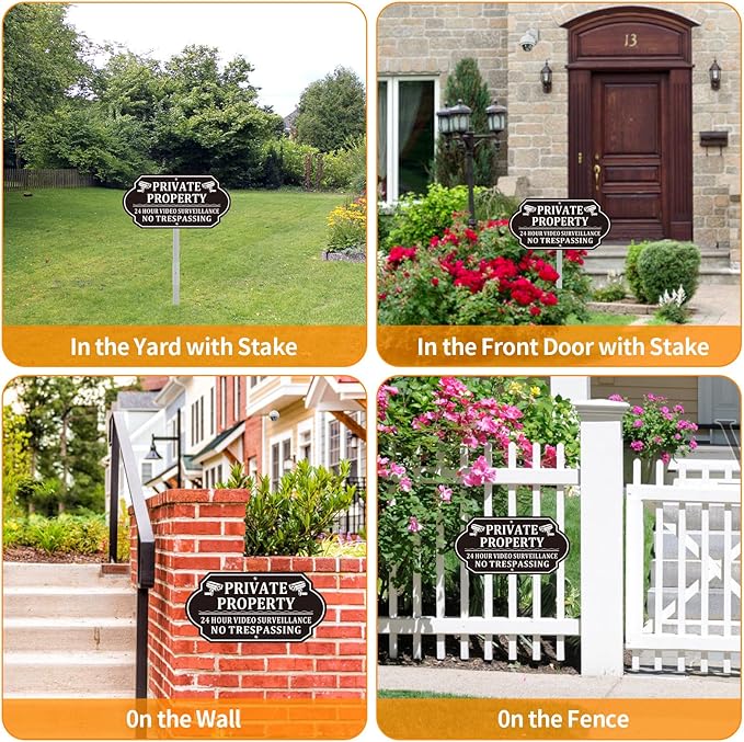 No Trespassing Signs Private Property, Video Surveillance Sign, No Trespassing Video Surveillance Signs, Aluminum Camera Signage for Property with Long Stake Easy to Install for Outdoor (2 Pack)