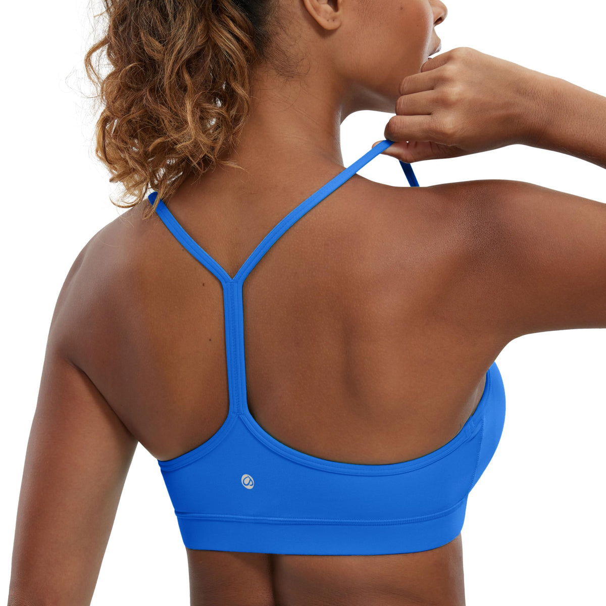 CRZ YOGA Butterluxe Womens Y Back Sports Bra - Padded Racerback Low Impact Spaghetti Thin Strap Workout Yoga Top Sparkle Blue Small