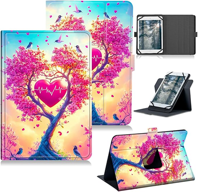 for Walmart Onn 10.1 2024 Onn 10.1 Gen 4 Universal Tablet Case 360 Degree Rotating Kickstand Protective Stand Case with Multiple Viewing PU Leather Shell Case Black Book Cat