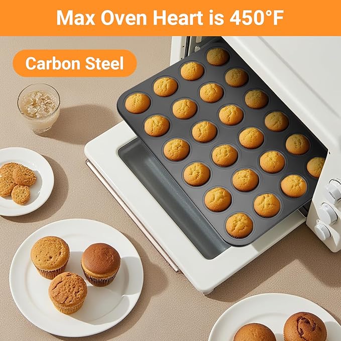 WESIRI 2 Pack Mini Muffin Pan Nonstick 24 Cup, Mini Cupcake Pans for Baking 24 Cups, Carbon Steel