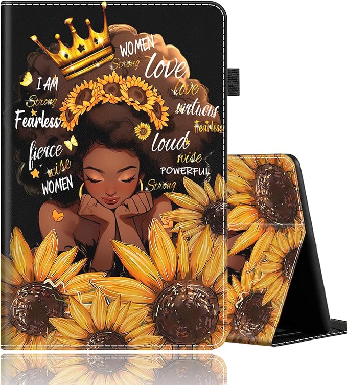 Case Fits All-New Amazon Kindle Fire HD 10 &amp 10 Plus Tablet (13th/11th Generation 2023/2021 Release) 10.1 Durable Shockproof Protective Cover with Auto Wake/Sleep，Black Woman Queen Afro Design