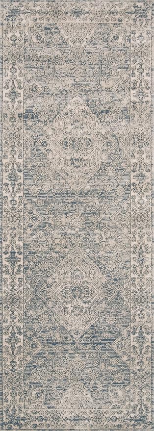 Loloi Teagan Collection TEA-04 Sky/Natural 2'-8" x 7'-6" Runner Rug, Large, Soft Neutral Rug, High-Traffic for Living Room, Bedroom, Home Office, Dining Area