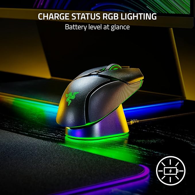 Razer Mouse Dock Pro with Wireless Charging Puck: Magnetic Wireless Charging - Integrated HyperPolling 8K Hz Transceiver - Anti-Slip Base - Chroma RGB Lighting - Classic Black