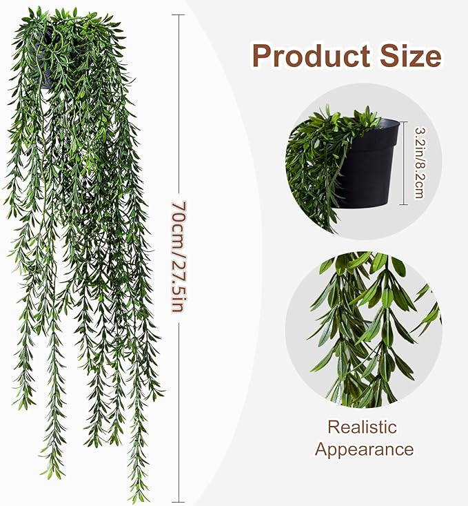Artificial Hanging Plant 2 Pcs Faux Plant Ivy Vine Faux Eucalyptus Vines Fake Potted Greenery for Wall Living Room Home Shelf Office Bathroom Outdoor Indoor Decor (Type 4)