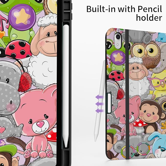 Case for iPad (A16) 11th Generation 11 Inch (2025) Cute iPad 10th Generation Case 10.9 (2022) Girly Premium Leather Folio Stand Protective Cover with Pencil Holder &amp Pocket Animals