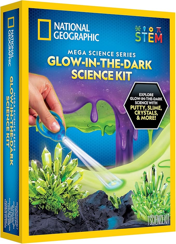 NATIONAL GEOGRAPHIC Mega Science Kit - Glow in The Dark Lab with Crystal Growing Kit, Slime Making, Glowing Putty, and More Science Experiments, Slime Kit for Boys and Girls (Amazon Exclusive)