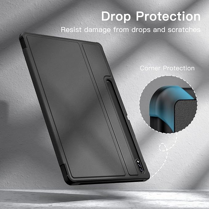 JETech Folio Case for Samsung Galaxy Tab S8 Plus/S7 FE/S7 Plus 12.4 Black | For 2022/2021/2020 Model Multi-Angle Stand Cover S Pen Holder Slim Protective Cover Auto Wake/Sleep