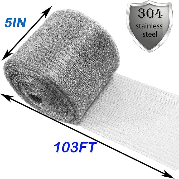 Wire Mesh Hole Fill Fabric 5 in X 103Ft, Weep Holes Filler and Covers, Upgraded