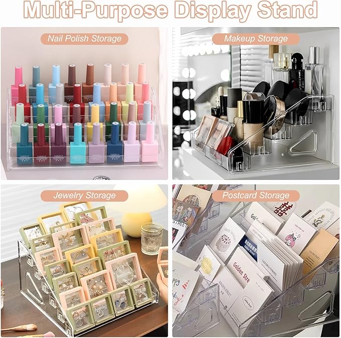 Nail Polish Organizer Clear Acrylic Eyeglasses Display Holder Essential Oil Storage Rack Makeup Stand Tray - 4 Layer