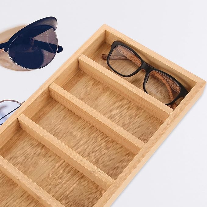 2pcs Eyeglasses Organizer Tray with 5 Compartments Sunglasses Display Case Eyewear Storage Box for Home and Retail Use