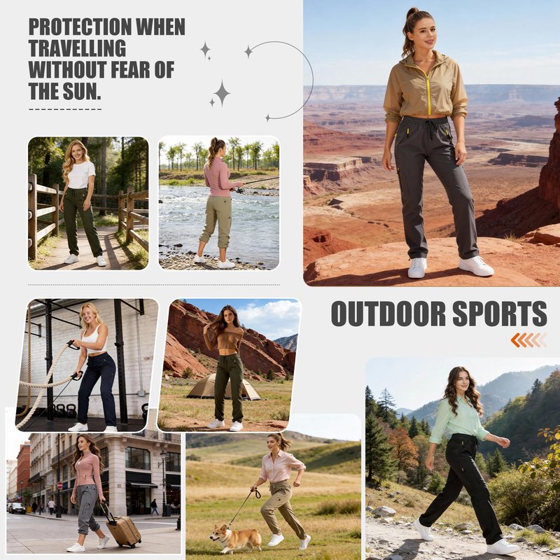 Womens Hiking Pants Quick Dry UPF 50 Lightweight Travel Golf Cargo Safari Pants Zipper Pockets,6608,Army,Petite L