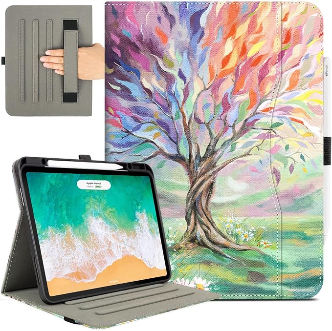 for iPad Air 13 inch Case (M4/M3/M2) iPad Pro 12.9 inch Case Hummingbird | Premium Leather Business Folio Case with Pencil Holder Multi-Angle View Adjustable Stand Pocket/Hand Strap/Auto Wake Sleep