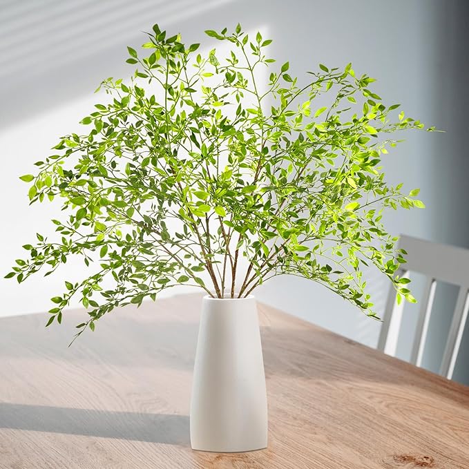 Artificial Greenery Stems, 43.3" Nandina Branches Tall Faux Plant Stems for Vase, Greenery Decor Stems Leaves Bunches for Shop Garden Office Home Décor(4Pcs,Green)
