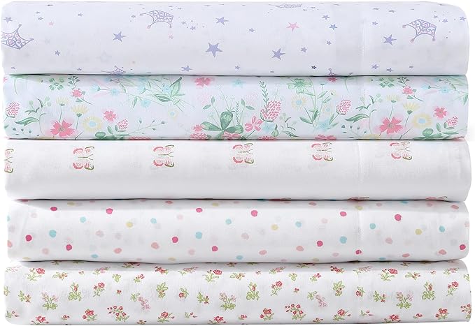 Laura Ashley Kids - Twin XL Sheet Set, Soft & Wrinkle-Resistant Toddler Bedding Set, Deep Pockets, Girl Bed Sheets with Matching Fitted Sheet & Pillowcase (Dancing Stars Purple)