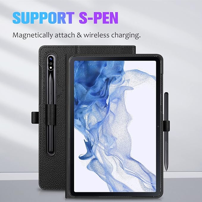 Fintie Multi-Angle Viewing Case for Samsung Galaxy Tab S8/S7 11 Inch | Front Card Pocket 3 Viewing Angles S Pen Protection Auto Wake/Sleep Black