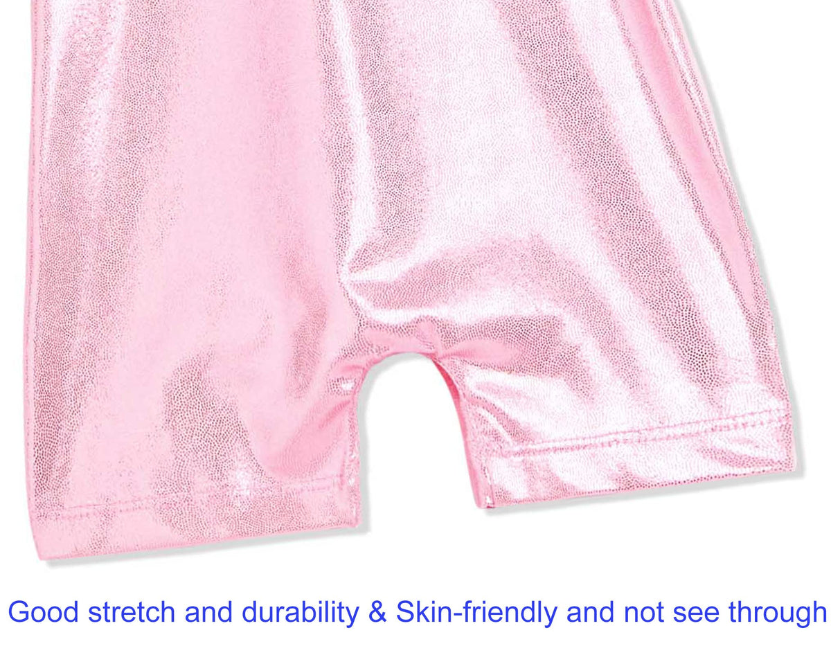 Domusgo Leotard for Girls Gymnastics Size 3t 4t Solid Pink Sparkle One Piece Biketard with Short
