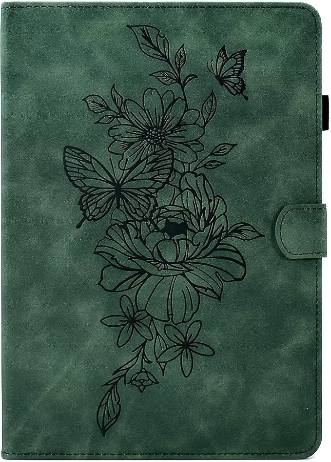 Case for Samsung Galaxy Tab A9 8.7 Inch 2023 (SM-X110/X115/X117) Suede Embossed Flower Flip Stand Protective Shell with Pen Holder &amp Card Slot No Smart Auto Wake/Sleep Function Brown