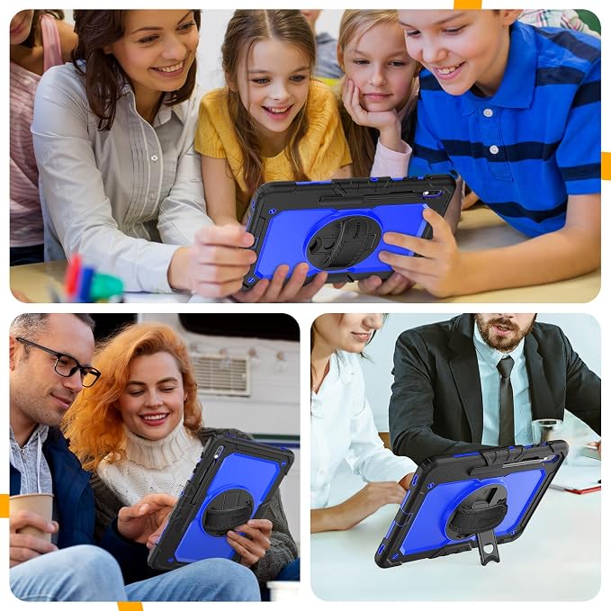 Timecity for Samsung Galaxy Tab S7 FE Case 12.4''/ S7/ S8 Plus Tablet Case | Kids-Friendly Protective Tablet Cover with Screen Protector Pen Holder &amp Adjustable Stand &amp Shoulder Strap Black