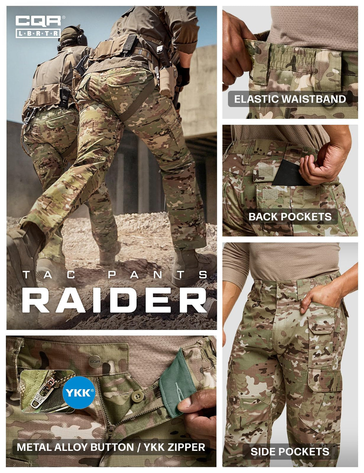 CQR Men's Tactical Pants, Water Resistant Ripstop Cargo Pants, Lightweight EDC Work Hiking Pants, Outdoor Apparel, Duratex Mag Pocket Utility Camo, 32W x 30L