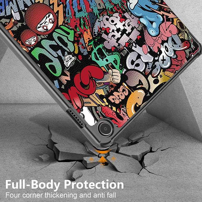 Slim Case for Amazon Fire Max 11 Tablet (13th Generation 2023 Release) Trifold Lightweight Hard Shell PU Leather Stand Folio Protective Cover with Auto Wake/Sleep Colored Graffiti Doodle