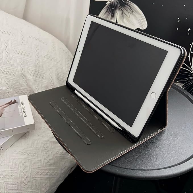 Brown Designer Leather case for iPad 11th Gen 11-inch (2025 A16) &amp iPad 10th Gen 10.9-inch (2022). Soft TPU Back Cover Built-in Pencil Holder Multi-Angle Stand and auto Sleep/Wake