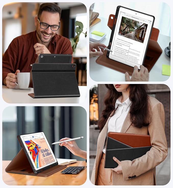DTTO for iPad 9th/8th/7th Gen Case 10.2 Inch (2021/2020/2019) Brown | 360 Degree Rotating Premium Faux Leather Folio Stand Cover with Pencil Holder Auto Sleep/Wake Multiple Angles Hand Strap