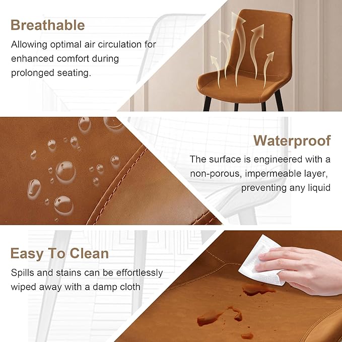 Dining Chairs with Comfortable Backrest and Sturdy Metal Legs, Modern Upholstered PU Leather Kitchen & Office Chairs for Dining Room, Restaurant Or Living Room (Brown, 6-Set)